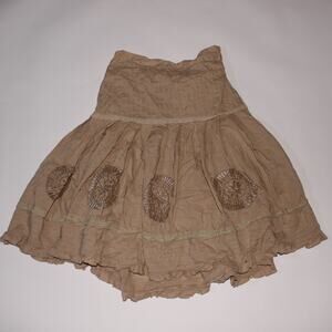 La Petite Francise Euro Beige Double Lined Midi Skirt With Semi Sheer Cutouts